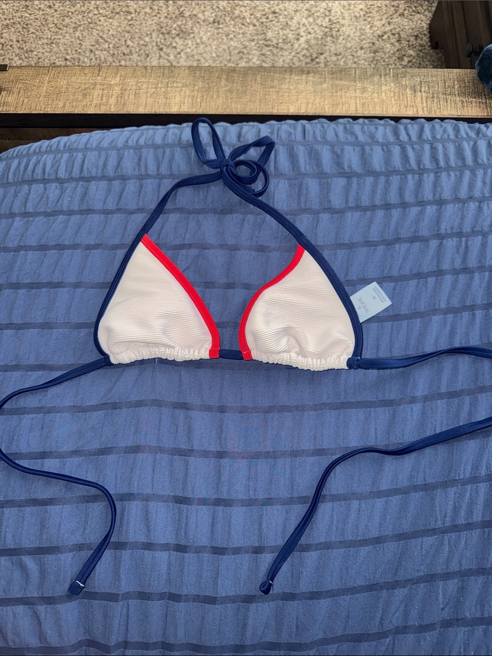 Shade & Shore Navy, White & Red Triangle Bikini Top
